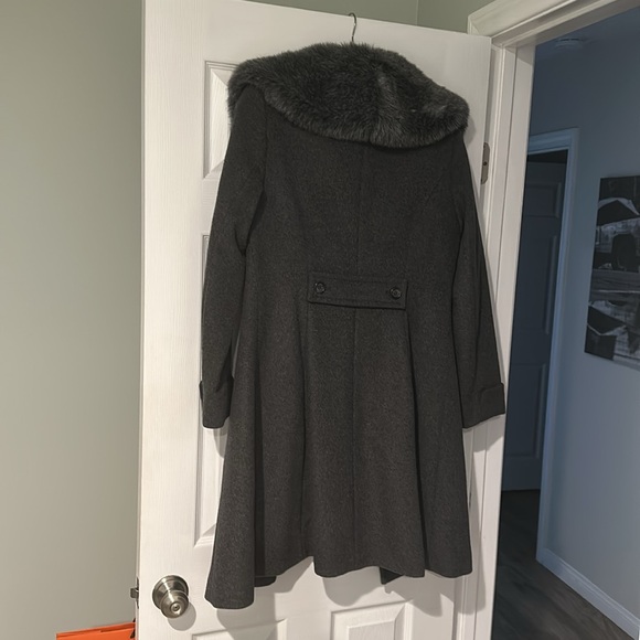 RALPH LAUREN Faux-Fur-Shawl Collar Coat Cashmere Blend silk lined Grey 8 - Picture 7 of 7